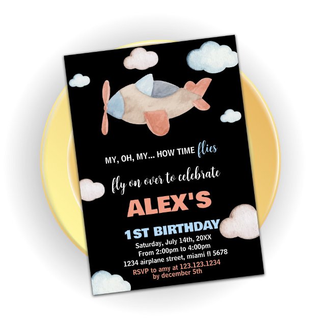 Convites Avião Voos de Aniversário Laranja Negro (Airplane Birthday Invitations Orange Black)