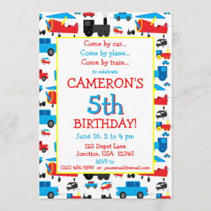 Convites Aviões, trens e Transporte de Automóveis Aniversár