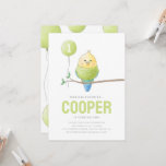 Convites Aviso de Aniversário do Budget Birthday Kid<br><div class="desc">O convite de aniversário do Bird Temed. Para crianças. Balloon. Personalizável. Personalizado. Orçamento. Parakeet. Rosa. Verde. Bolinhas. Balões. Mão pintada. Desenho a mão.</div>