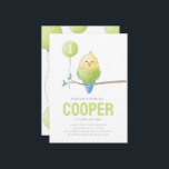Convites Aviso de Aniversário do Budget Birthday Kid<br><div class="desc">O convite de aniversário do Bird Temed. Para crianças. Balloon. Personalizável. Personalizado. Orçamento. Parakeet. Rosa. Verde. Bolinhas. Balões. Mão pintada. Desenho a mão.</div>