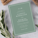 Convites aviso de casamento do Código QR verde da fronteira<br><div class="desc">bordas brancas simples e elegante tema de casamento verde sábio,  o texto,  o código QR e as cores podem ser editados.</div>
