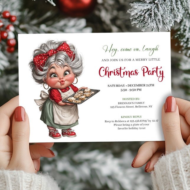 Convites Avó Engraçada e Encantadora Estilo de Humor de Nat (Charming Funny Grandma Comic Christmas Humor Style Invitation

)