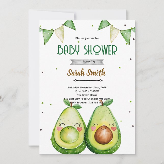 Convites Avocado Baby Shower Invitation (Frente)