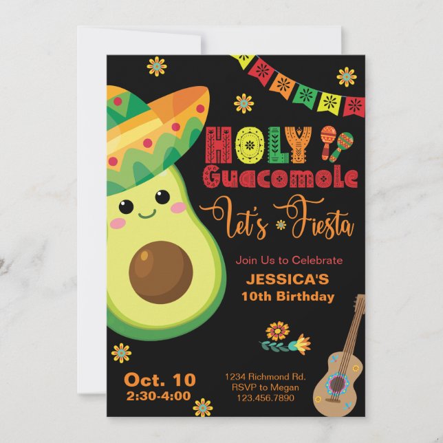 Convites Avocado Birthday Fiesta Party Kids Green Red (Frente)
