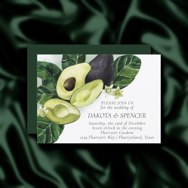 Convites Avocado Blossoms | Casamento de Fruta Verde Escuro (Criador carregado)