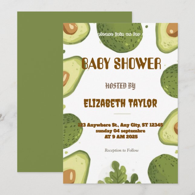 Convites Avocado Themed Baby Shower Invitation  (Frente/Verso)