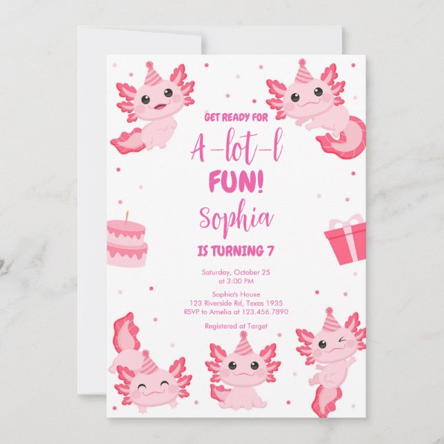 Convites Axolotl Alotl Fun Birthday Party Invitation (Frente)
