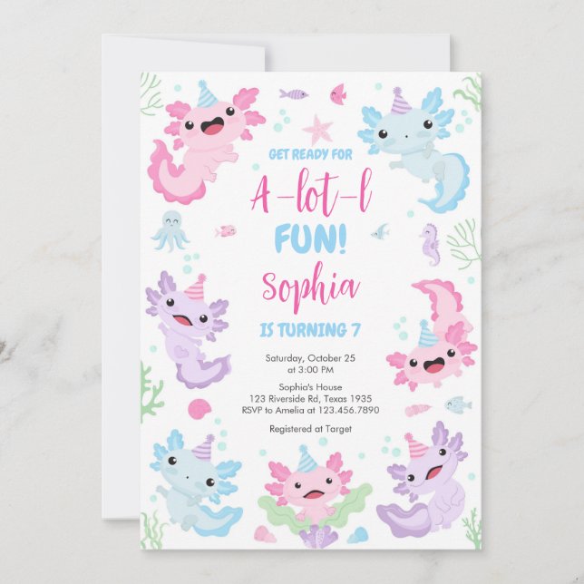 Convites Axolotl Alotl Fun Birthday Party Invitation (Frente)