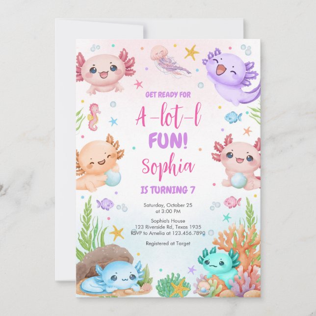 Convites Axolotl Alotl Fun Birthday Party Invitation (Frente)
