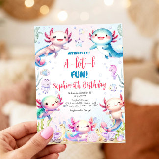 Convites Axolotl Alotl Fun Birthday Party Invitation