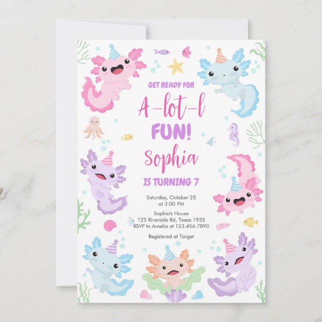 Convites Axolotl Alotl Fun Birthday Party Invitation (Frente)