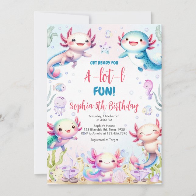 Convites Axolotl Alotl Fun Birthday Party Invitation (Frente)