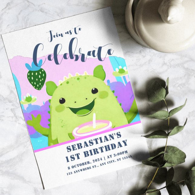 Convites Axolotl Bebendo Leite primeiro aniversario (Axolotl Drinking Milk 1st Birthday Invitation
)