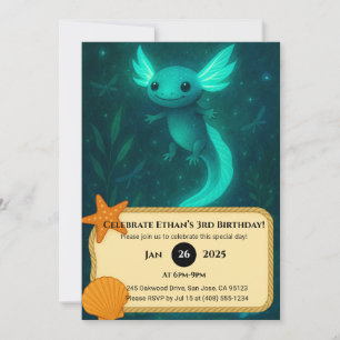 Convites Axolotl brilhante no Aniversário Mágico Submarino