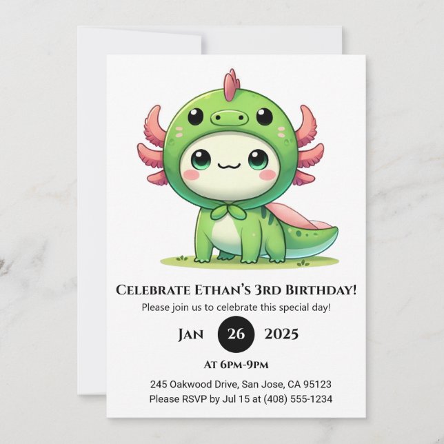 Convites Axolotl Dragon Suit Birthday (Frente)