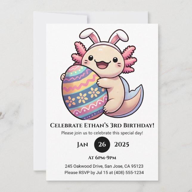 Convites Axolotl Easter Joy Birthday (Frente)