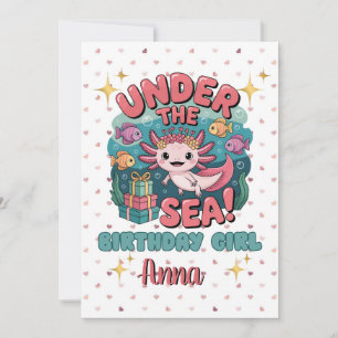 Convites Axolotl embaixo do oceano de gata de aniversário d
