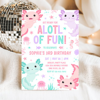 Convites Axolotl Girl Party Alotl Fun Birthday Invitation