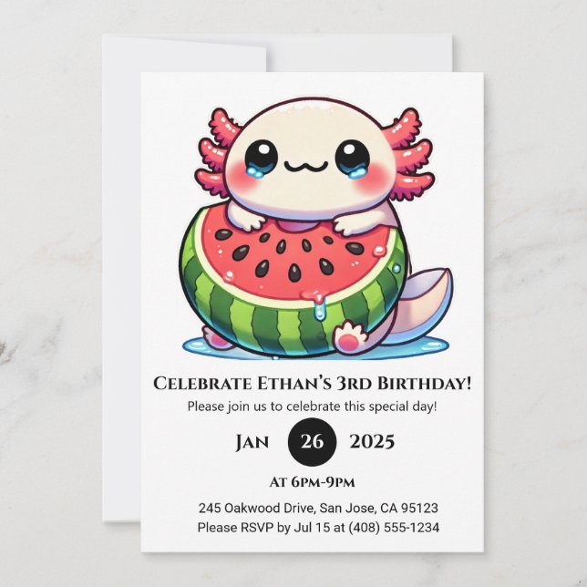 Convites Axolotl in Watermelon Float Birthday (Frente)