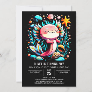 Convites Axolotl Magical Watercolor Birthday