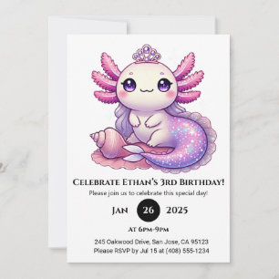 Convites Axolotl Mermaid Princess Birthday