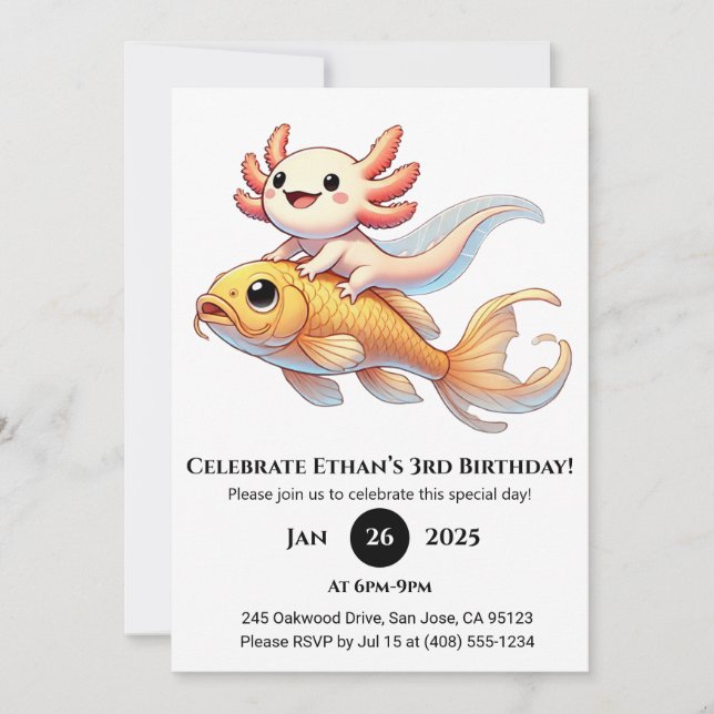 Convites Axolotl on Koi Birthday (Frente)