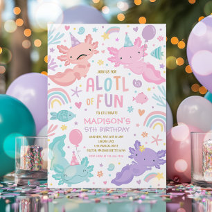 Convites Axolotl Pink Girl Party Alotl Festa de aniversário