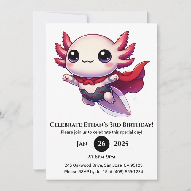 Convites Axolotl Superhero in Armor Birthday (Frente)