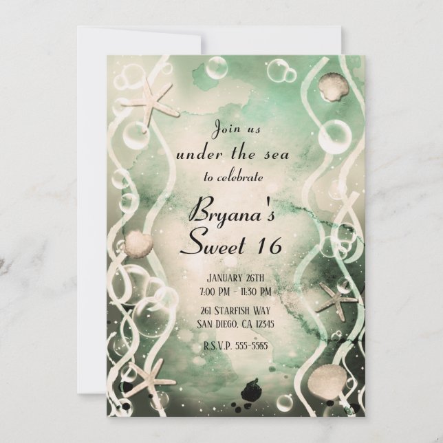 Convites Azeitona de Tinta Aquática Debaixo do Mar Doce 16 (Frente)