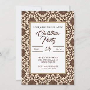 Convites Azevinho de Natal, Vintage Creme e Marrom