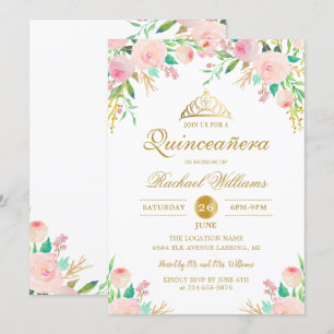 Convites Azoto Dourado Rosa Tiara Quinceañera 15