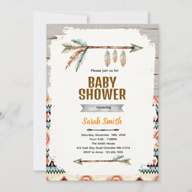 Convites Aztec Baby Boy Shower Invitation (Frente)