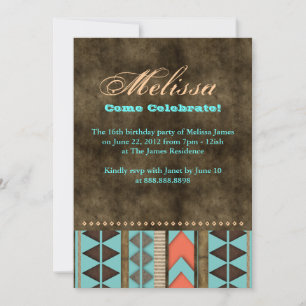 Convites Aztec Sweet 16 Invitation Blue Brown Legal Padrão