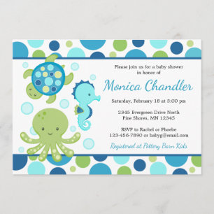 Convites azuis do chá de fraldas do mar