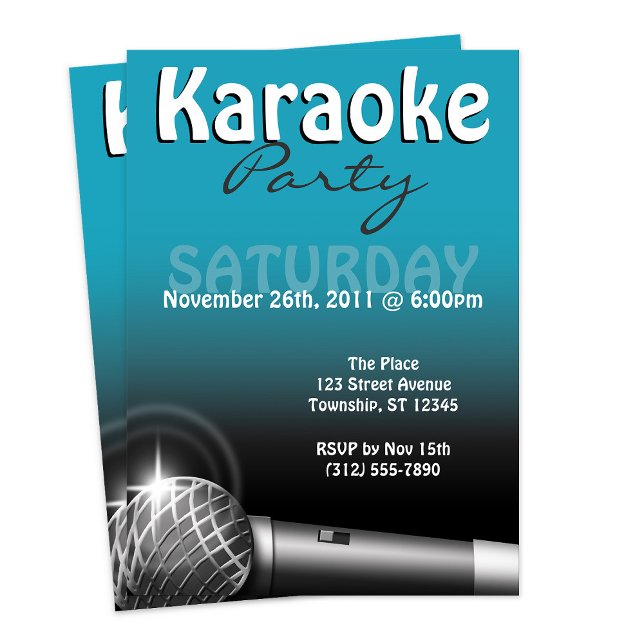 Convites azuis do Partido Karaoke (Karaoke Party Blue Invitations from Starzraven on Zazzle. Downloadable digital evite available, too!)