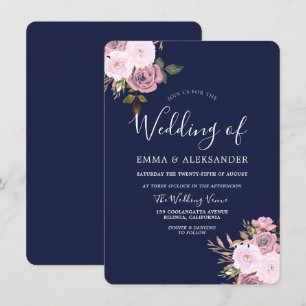 Convites Azuis marinhos & casamento floral Dourado