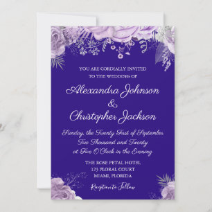 Convites Azuis marinhos, casamento roxo da lavanda branca