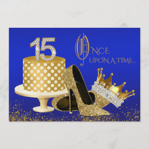 Convites Azuis marinhos e Quinceanera Dourado