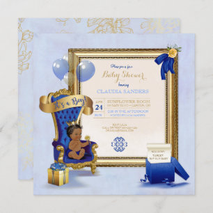 Convites Azuis marinhos pequenos do príncipe Coroa Ouro do