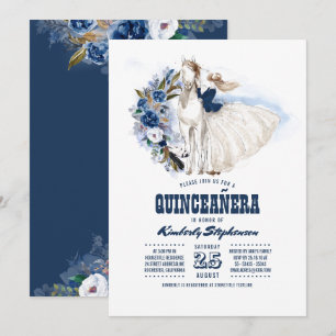 Convites Azuis marinhos Quinceañera ocidental - 15o