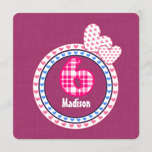 Convites Azul 003 do rosa da criança de seis anos do