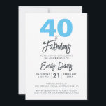 Convites Azul 40 e fabuloso | aniversário de 40 anos<br><div class="desc">Um convite para fotos chique, elegante e aniversário de 40 anos que você pode personalizar e enviar para a sua festa da quadragésima festa de aniversário. As palavras "40 e Fabuloso", a preto e azul, são definidas utilizando a caligrafia elegante e a tipografia moderna. Desenvolvido exclusivamente para você pelo Happy...</div>