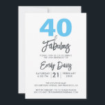Convites Azul 40 e fabuloso | aniversário de 40 anos<br><div class="desc">Um convite para fotos chique, elegante e aniversário de 40 anos que você pode personalizar e enviar para a sua festa da quadragésima festa de aniversário. As palavras "40 e Fabuloso", a preto e azul, são definidas utilizando a caligrafia elegante e a tipografia moderna. Desenvolvido exclusivamente para você pelo Happy...</div>