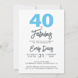 Convites Azul 40 e fabuloso | aniversário de 40 anos