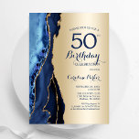 Convites Azul-Agate do Marinho Dourado 50º aniversário<br><div class="desc">Marinho azul e ouro agate 50º convite de aniversário. Elegante design moderno com cor azul-real de água agate marble geode fundo, fonte falsa de ouro brilhante e script de tipografia. Trendy convida o cartão perfeito para uma comemoração de dia das mulheres na moda. Impressos convites Zazzle ou modelo de impressão...</div>