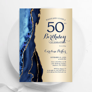 Convites Azul-Agate do Marinho Dourado 50º aniversário