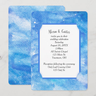 Convites Azul Água-Forte Abstrato para Casamento