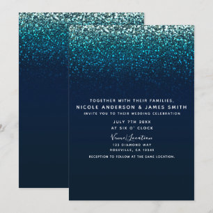 Convites Azul Água Naval Brilho Glitter Moderno Glam Casame