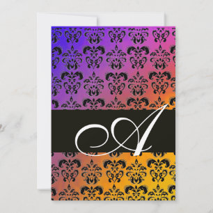 Convites AZUL AMARELO ROXO PRETO DAMASCO MONOGRAMA ,branco