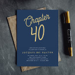 Convites Azul aniversário de 40 anos Dourado Script 40 Aniv<br><div class="desc">Faça com que a celebração do aniversário de 40 anos seja lembrada enviando incríveis convites para scripts em azul e ouro. Esses convites luxuosos certamente impressionam, com um fundo azul moderno e uma letra de ouro. Perfeito para uma noite elegante de comemoração, esses convites vão dar o tom para a...</div>